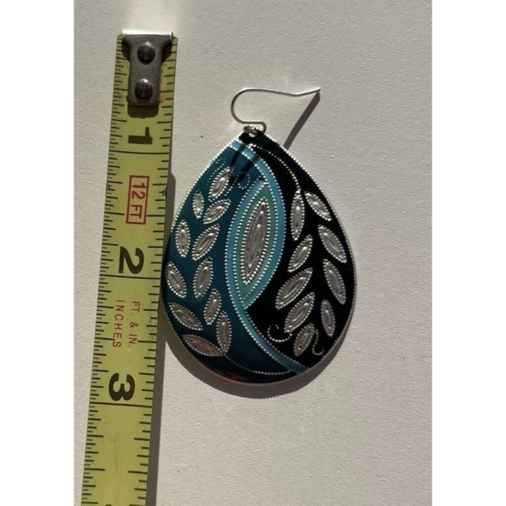 Vintage Women’s Leaf Shell Detail Earrings Dangle Drop Blue Silver Boho Western - Picture 7 of 8